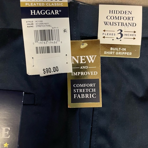 Haggar Iron Free Premium Khaki Pleated Classic Fit, Navy 38 x 30, NWT - Picture 2 of 3